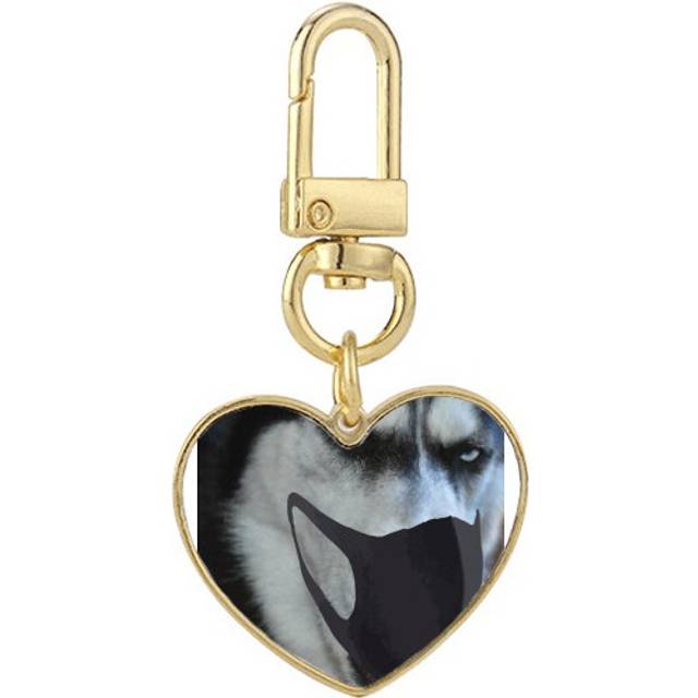 handsome funny siberian hudog gold heart keychain metal keyring holder