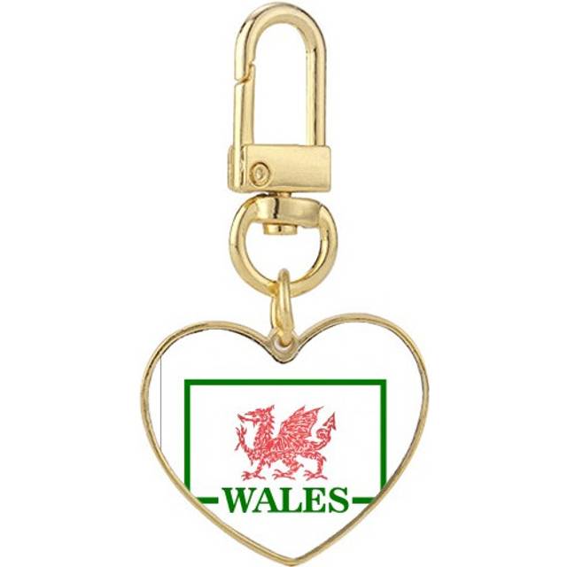 Dragon Flag Welsh Box Art Deco  Fashion Gold Heart Keychain Metal Keyring Holder