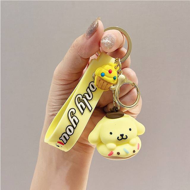 (Pudding Dog) Cute Cartoon Anime Keychain Soft Pvc Key Ring Bag Charm Donut Kt Cat Pudding Dog Kuromi Melody Cinnamoroll