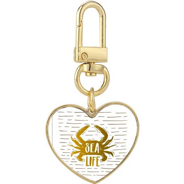 Crab Food Marine Life Art Deco  Fashion Gold Heart Keychain Metal Keyring Holder
