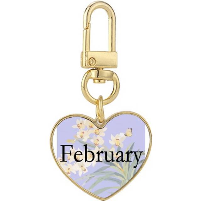 Elegant Orchid February Design Pattern Gold Heart Keychain Metal Keyring Holder