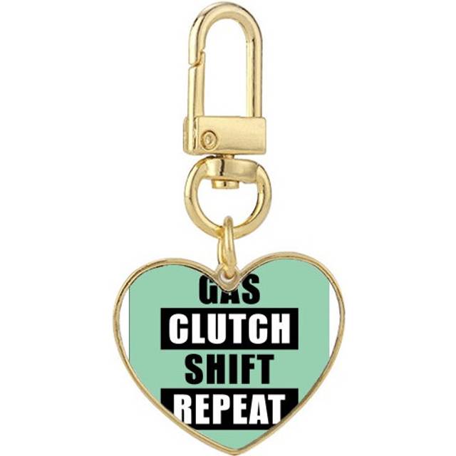 Gas Clutch Shift Repeat Art Deco  Fashion Gold Heart Keychain Metal Keyring Holder