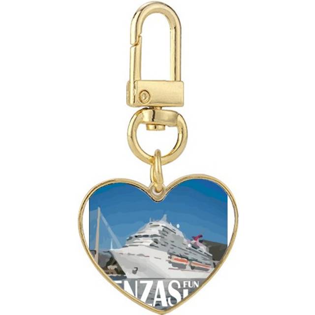 Giant Luxury Cruise Ship Poster Gold Heart Keychain Metal Keyring Holder