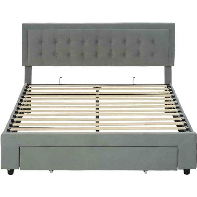 HOMCOM King Size Bed Frame with Storage and Adjustable Velvet Headboard | TJ Hughes