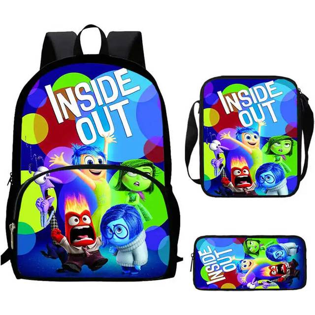 (In-05) 3Pcs Cartoon Inside Out School Backpack Shoulder Bags Pencil Case for Boys Girls