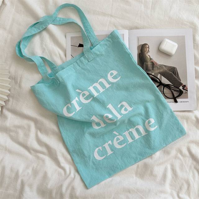 (Mint Green) Chic Mint Green Crinkled Fabric Tote Bag With Trendy Letter Print For Street Style