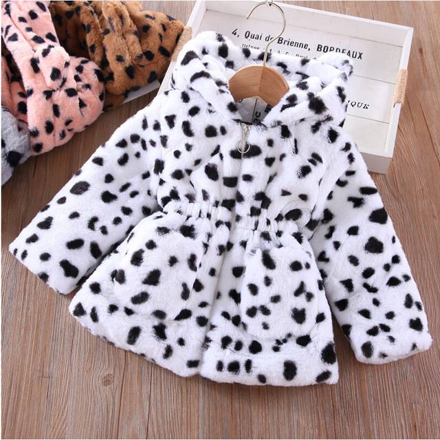 (White cows, 3-4Years) Kids Girls Fur Coat Warm Winter Jacket Outwear NEW