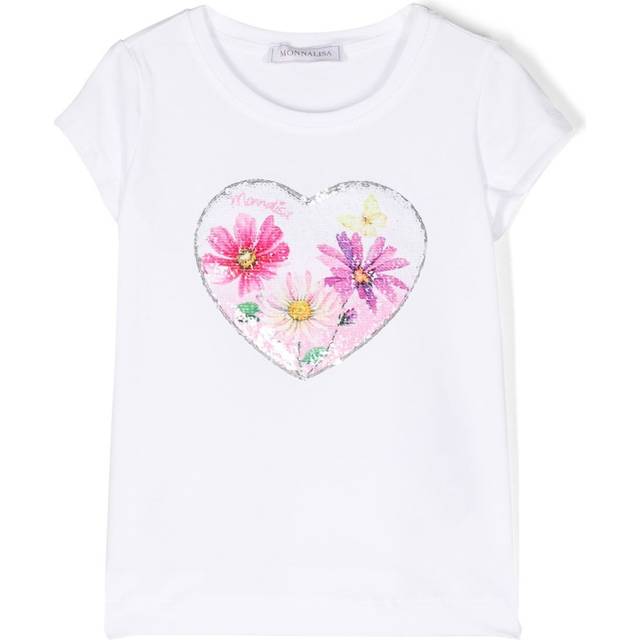 Monnalisa - sequin-embellished floral T-shirt - kids - Cotton/Polyester/Elastane - 4 - White