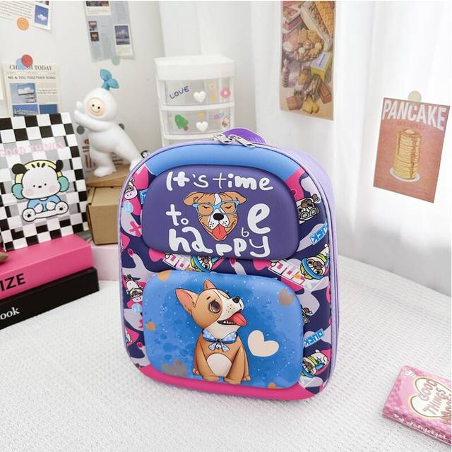(Purple Puppy) Kids Adorable Nylon Backpack With Fun Cartoon Animal Designs For School