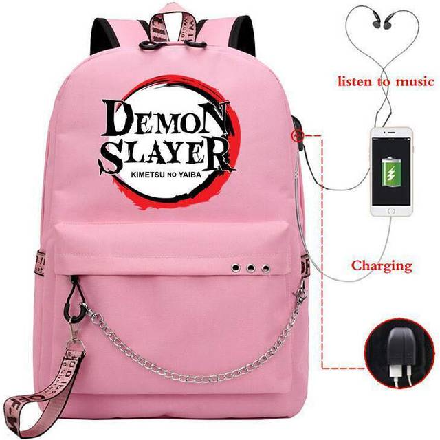 Anime Demon Slayer USB Backpack Student School Book Bags Girl Women Shoulder Bag-as the picture-