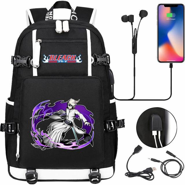 New Anime BLEACH USB Backpack Satchel Youth Student School Book Bags Gift-as the picture-47cmx30cmx15cm