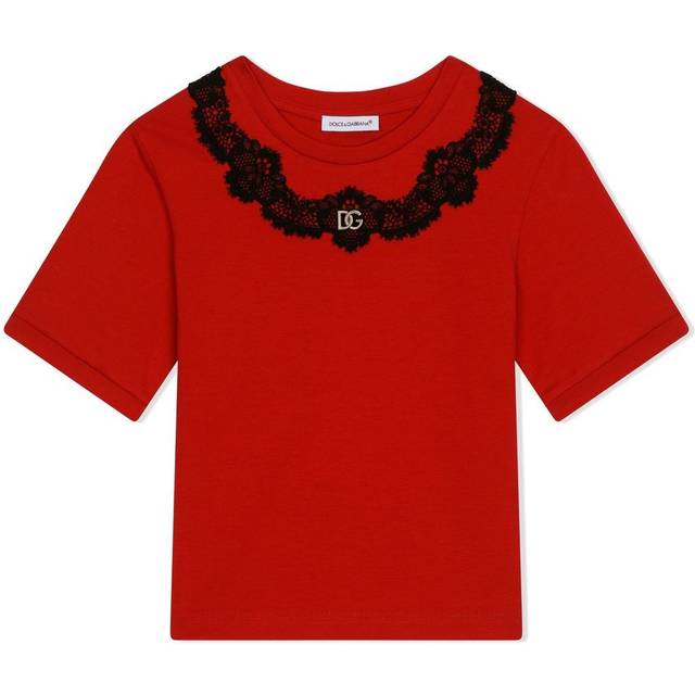 Dolce & Gabbana Kids - lace-insert cotton T-shirt - kids - Cotton/Polyester - 2 - Red