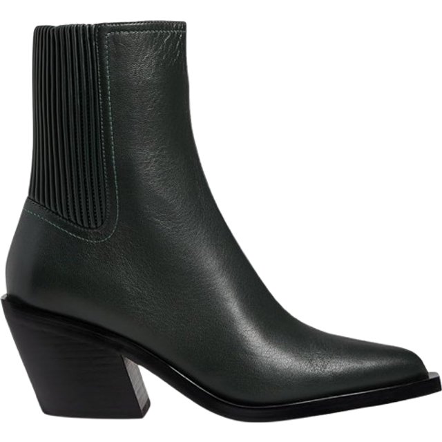 COACH Prestyn Black Leather Western Stacked Heel Ankle Boots Size: 3, Colour: Black Leather