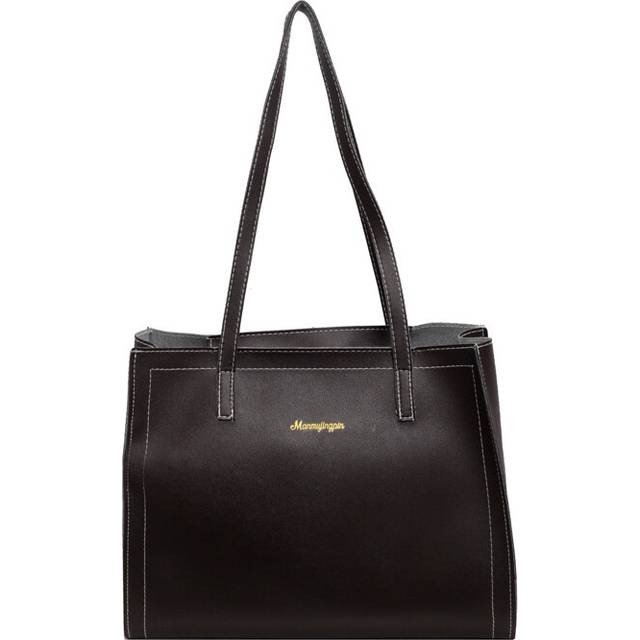 (Coffee) Tote Shoulder Crossbody Bag Square Pu Large Capacity Women Student Solid Color