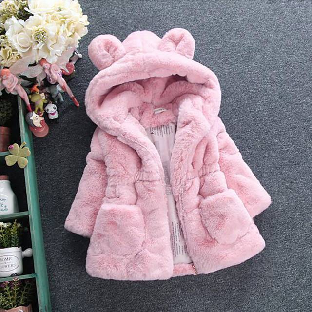 (B4531-2, 6) Toddler Girls Fur Coat Solid Color Girls Coats Casual Style Kids Coat Autumn Winter Kids Clothes