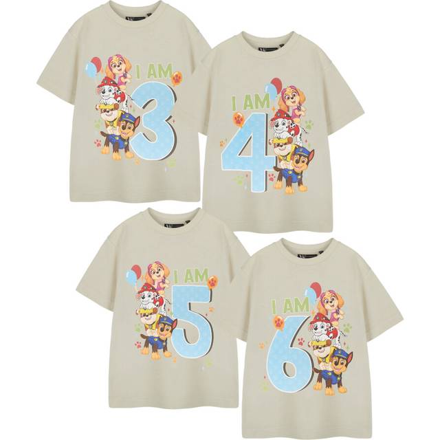(3-4 Years) Paw Patrol Birthday Age Short Sleeved T-Shirt (Boys Beige)