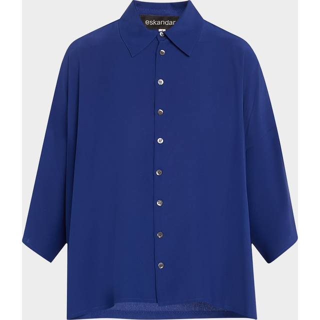 Sloped-Shoulder Wide A-Line Short-Sleeve Shirt With Collar (Mid Length) - SUGARSNAP - 1