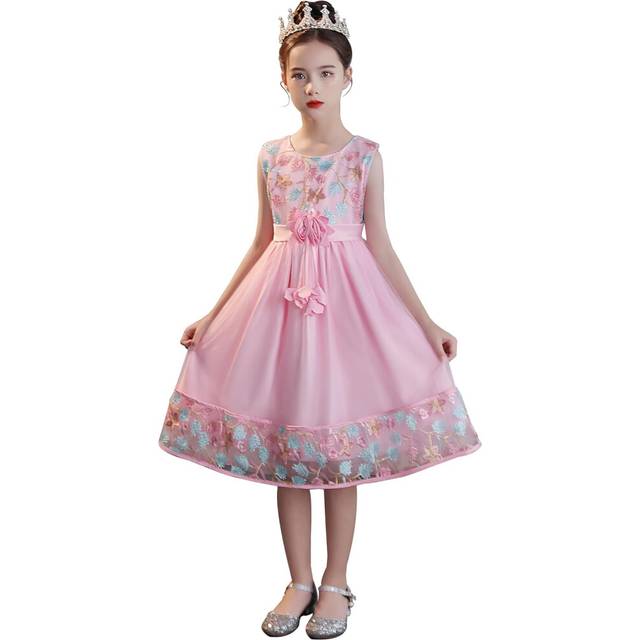 (110cm, Pink) Girls' Party Dress 2-10 Years Flower Wedding Dress Elegant Formal Dress