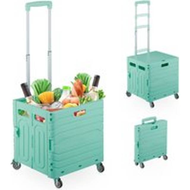 Foldable Shopping Trolley, Collapsible Basket on Wheels, up to 35 kg Capacity, Telescopic Handle, Turquoise - Relaxdays
