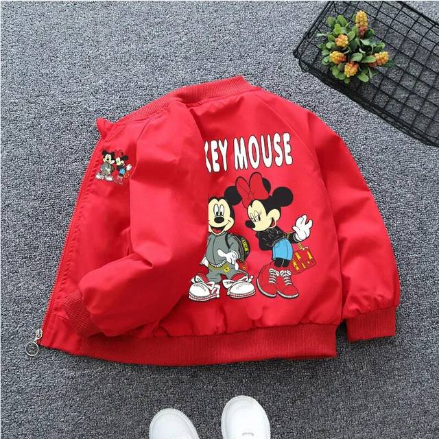 (F-2, 24M) Spring Children Girls Boys Jacket Coat Cartoon Mickey Minnie Mouse Kids Outerwear Clothing
