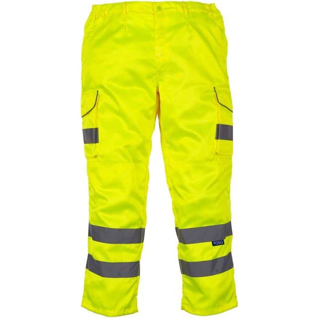 (32in Reg, Yellow) Yoko Mens Hi-Vis Cargo Trousers With Knee Pad Pockets