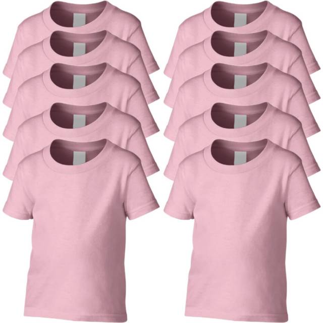 (Pink, Small / 2T / 1-2 YO) 10 Pack Cotton Blank Plain Crew Neck Short Sleeve Toddler T-Shirt Tee Top Bulk for Youth Kids Baby Boys Girls