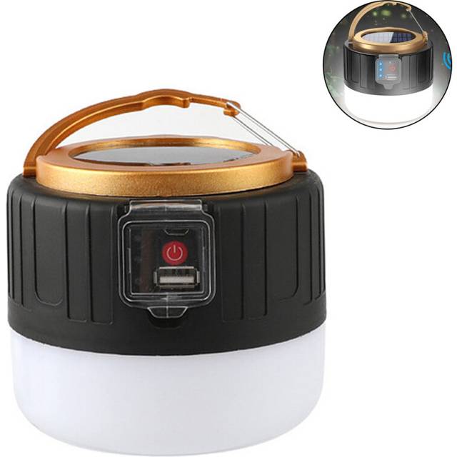 Solar LED Camping Lantern Rechargeable, Emergency Lantern - Remote Control Flashlight Tent Lights, Power Bank - Black