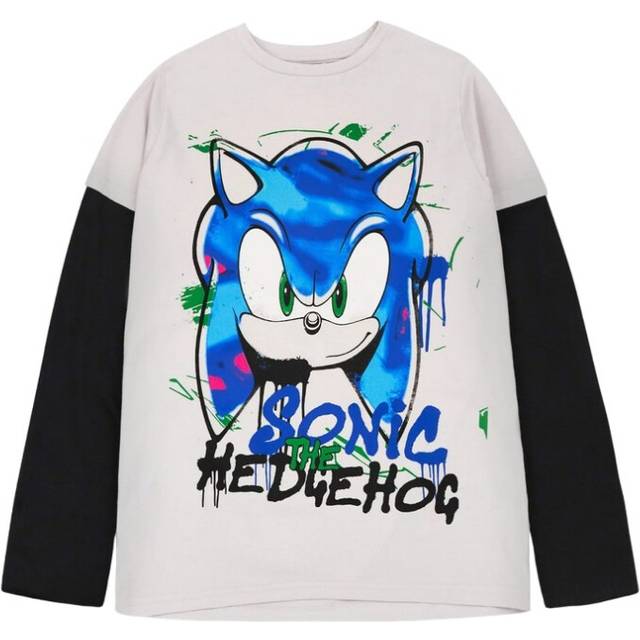 (11-12 Years, Grey/Black) Sonic The Hedgehog Boys Skater Graffiti Long-Sleeved T-Shirt