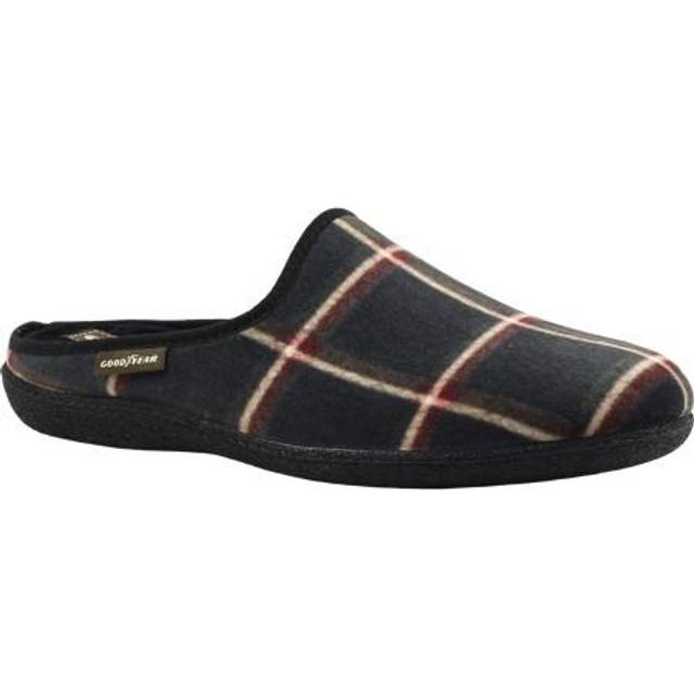 (9 UK, Black) Goodyear Mens Checkmate Checked Mule Slippers