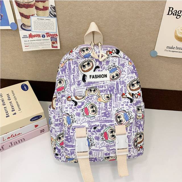 (Purple) Trendy And Cute Universal Childrens Backpack For School With Fun Cartoon Patterns