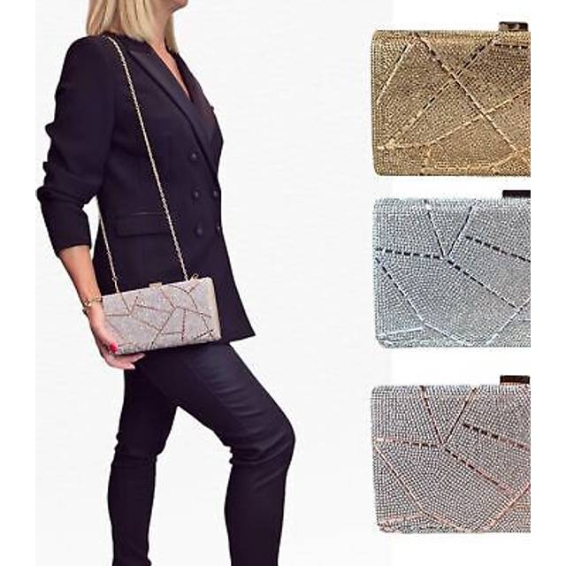Ladies diamante solid clutch bag abstract design cocktail weddings christmas