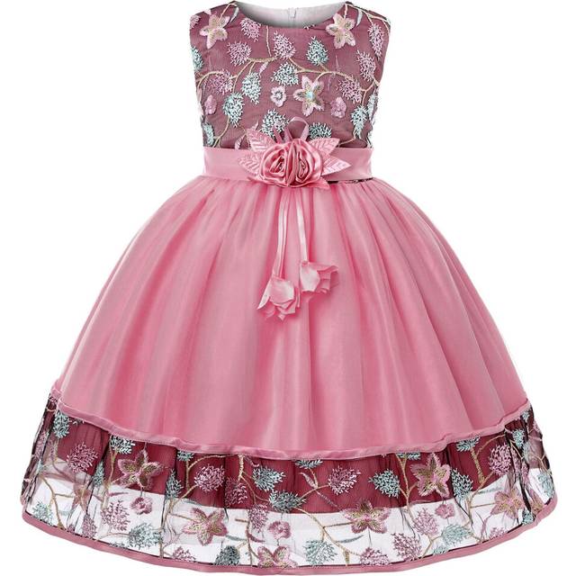 (140cm, Deep Pink) Girls' Party Dress 2-10 Years Flower Wedding Dress Elegant Formal Dress
