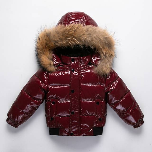 (Red, 2XL  3-4Y) Winter Children Girls Down Jackets Windproof Warm White Duck Down Shiny Baby Girls Down