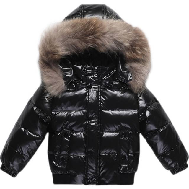 (black, 4XL  5-6Y) Winter Children Girls Down Jackets Windproof Warm White Duck Down Shiny Baby Girls Down