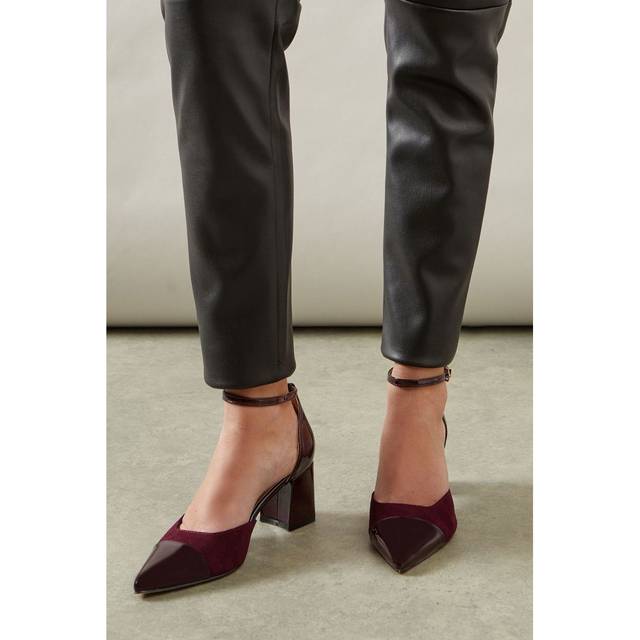 Wallis Womens Court Heel Burgundy Pointed Toe Mid Block Strap Workwear