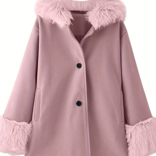 (Pale Pinkish Gray, 5-6Y) Little Girls Furry Hooded Coat Outerwear With Pockets, Fall/ Winter Thick Solid Coats For Kids Girls