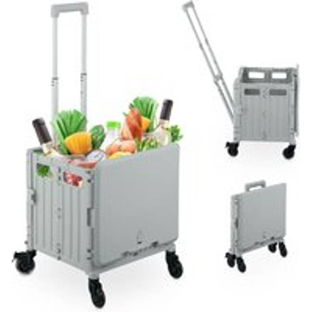 Foldable Shopping Trolley, Collapsible Basket on 4 Wheels, up to 35 kg Capacity, with Telescopic Handle, Grey - Relaxdays