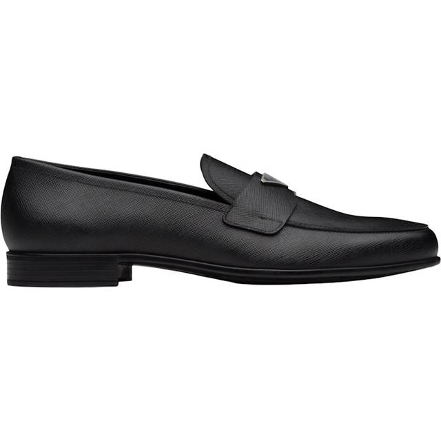 Prada Mens Black Logo-plaque Saffiano Leather Loafers Eur 43 / 9 Uk Men - BLACK