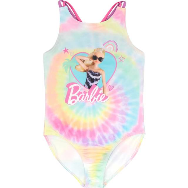 (6-7 Years, Pink/Blue/Yellow) Barbie Girls Tie Dye One Piece Swimsuit
