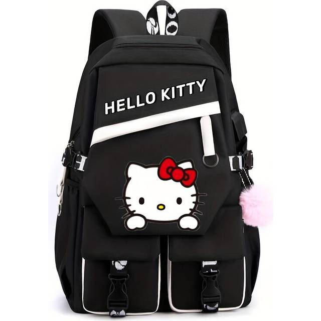(Black Classic Hello Kitty) Large Capacity Foldable Backpack, School Bag, Fashionable Dual-Strap Pack