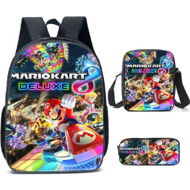 3PCS Set Backpack Super Mario Bro Kids School Shoulder Bag/Pencil Case/Bookbag