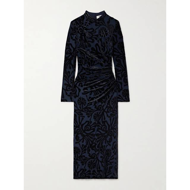 Sea - Alia Devoré-velvet Midi Dress - Navy - Blue - x small