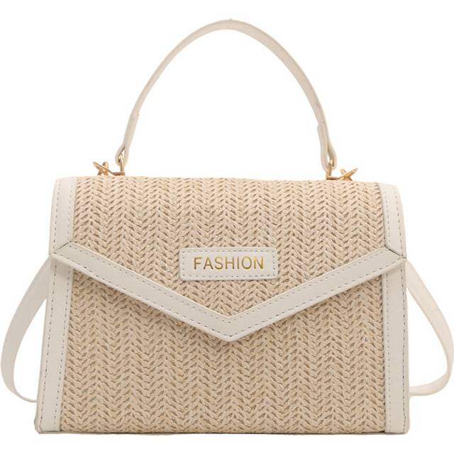 (White) Womens Woven Material Handbags Shoulder Bags Large Capacity Splicing Color