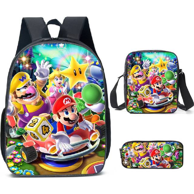 Super Mario Bro. Kids Backpack School Shoulder Bag Pencil Case Bookbag lot 3PCS