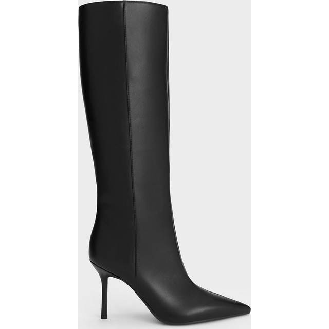 Charles & Keith - Pointed-Toe Stiletto-Heel Knee-High Boots - Black - UK 6
