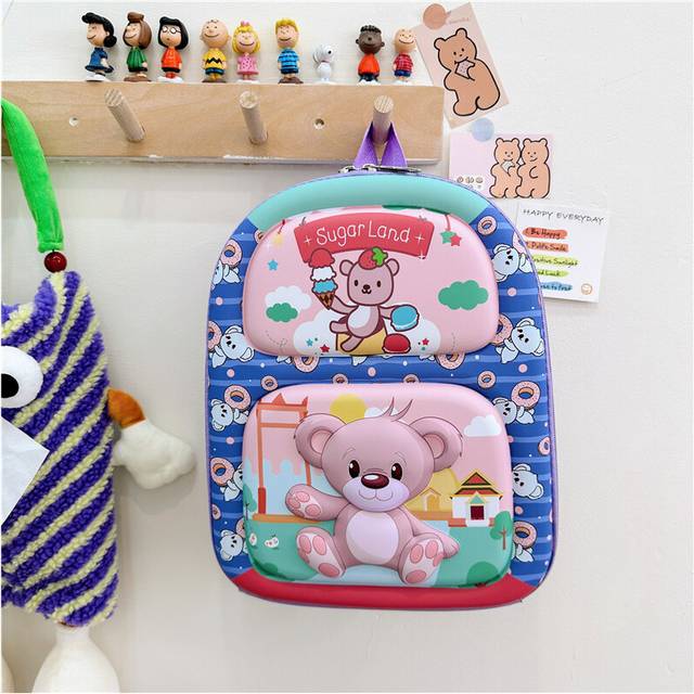 (Bear) Adorable Cartoon Hard Shell Kids Backpack Kindergarten Cute Nylon Bag For Boys And Girls 24 Years Old