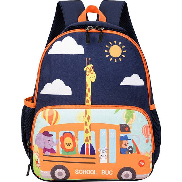 (Orange Car) And Cute Comfortable Kids Backpack With Cartoon Designs Ideal For Kindergarten And Preschool