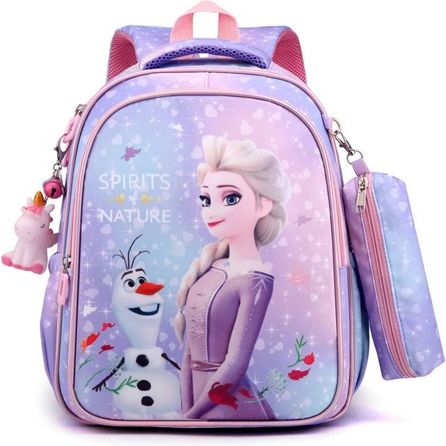 (Purple Elsa) Kids Durable Nylon Backpack With Cartoon Characters For Boys And Girls School Use