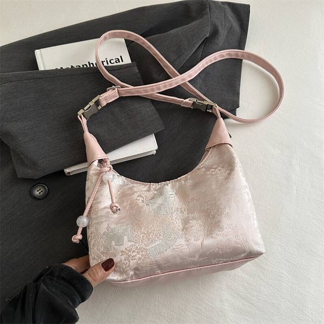 (Pink) Beautifully Crafted Small Silk Handbag For Women Trendy Street Style Bag Available In White Blue Pink