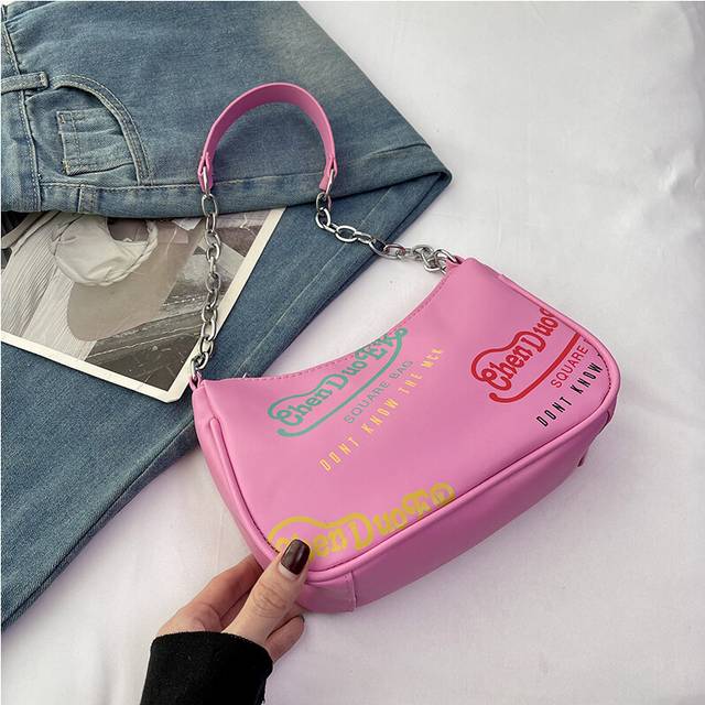 (Pink) Contemporary Crescent Handbag For Women Available In Black Orange Green Pink Silver And White Soft Pu Construction And Simple De